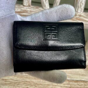 Authentic GIVENCHY Bi-fold Leather Small Wallet Logo Black w Snap Coin UNISEX